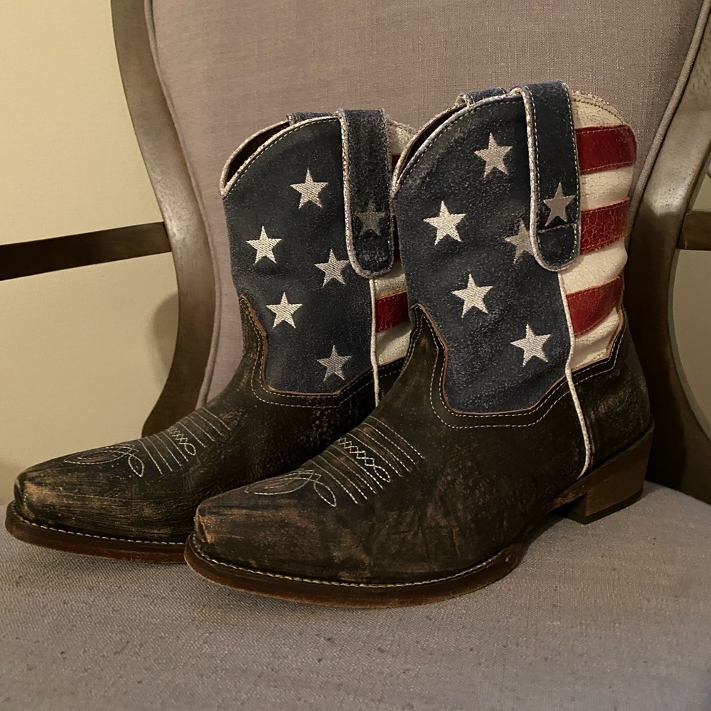 Mid calf western American flag boots